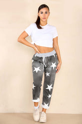 Black Italian Star Print Drawstring Cotton Joggers For Women 8 - Dropwear
